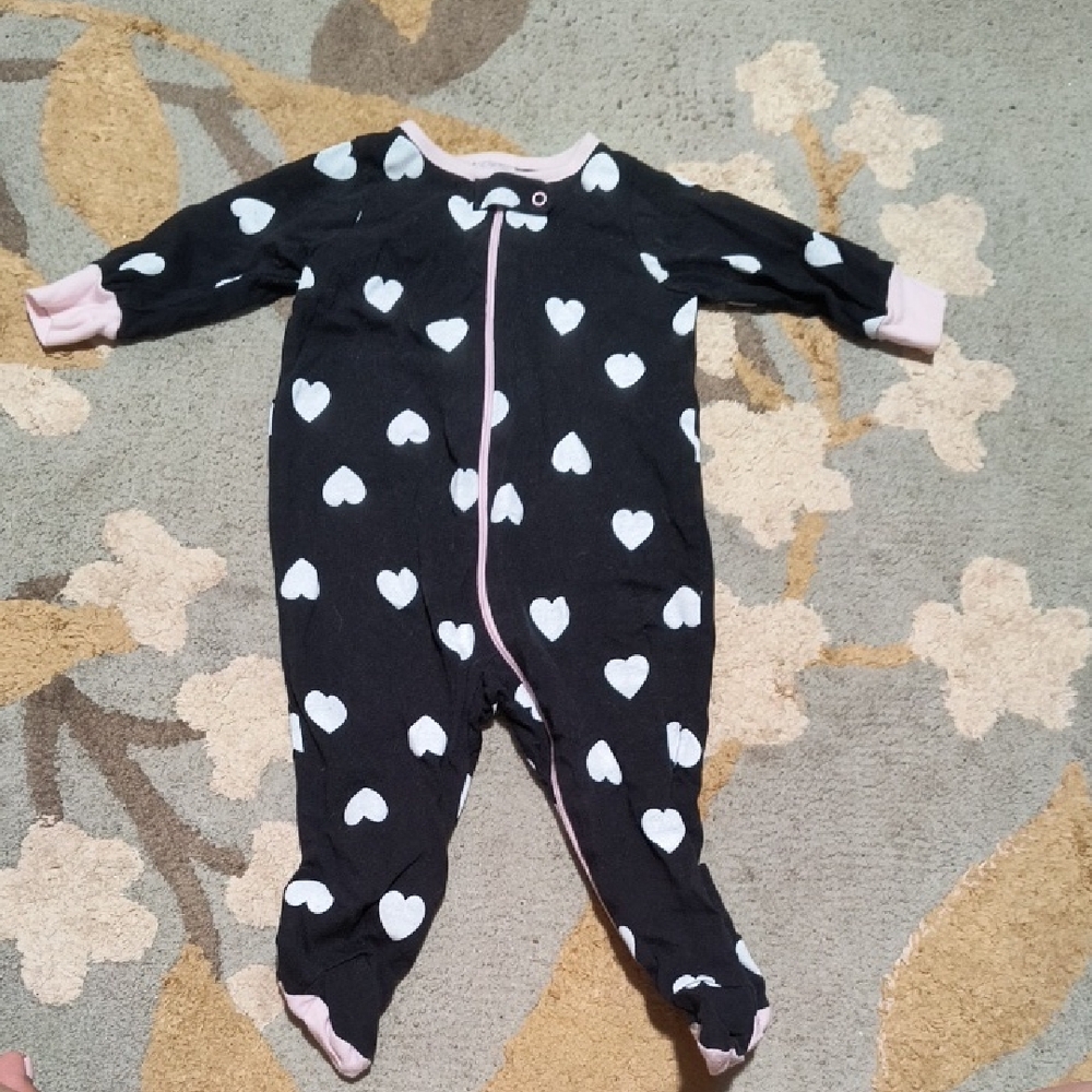 Heart Print Black and Pink Kids One Piece